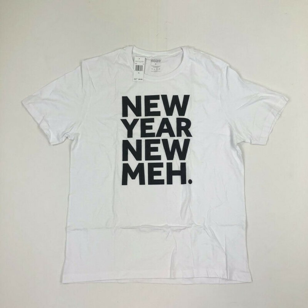 Noize Mens Graphic T-Shirt New Year New Meh White